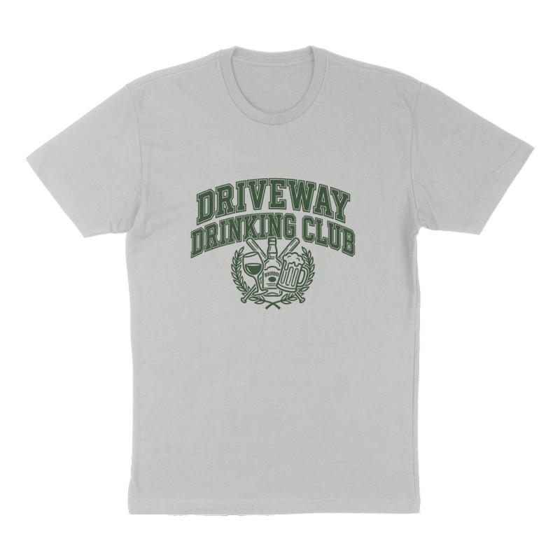 Custom t-shirt: "Driveway Drinking Club", Front print, heather-gray shirt