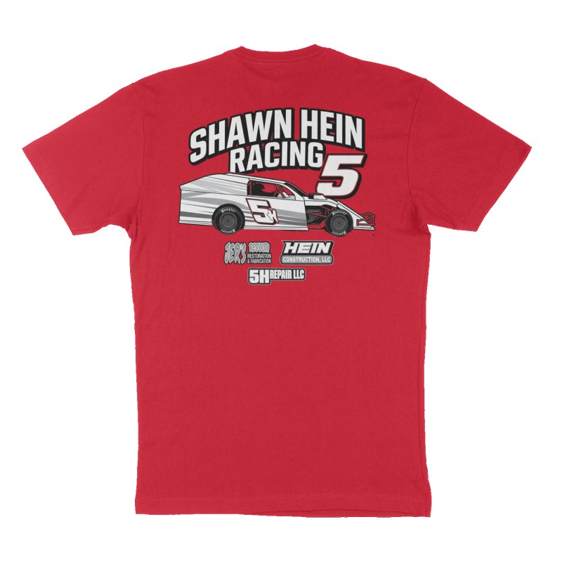 Custom t-shirt: "SHAWN HEIN RACING ", Back print, red shirt