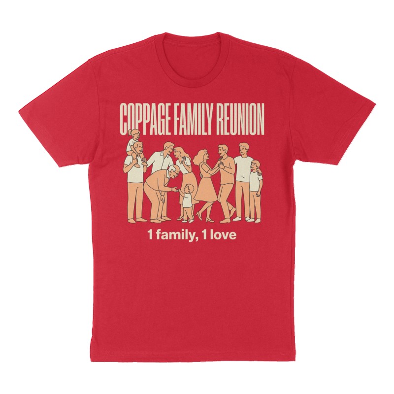Custom t-shirt: "Coppage Family Reunion", Front print, red shirt