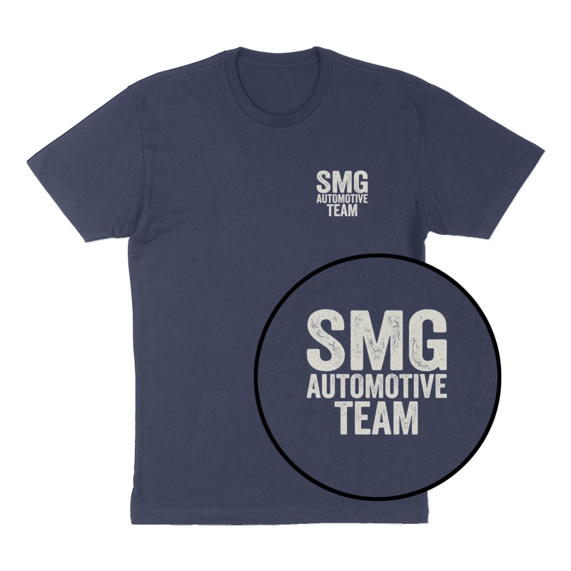 Custom t-shirt: "SMG AUTOMOTIVE TEAM", Left Chest print, navy shirt