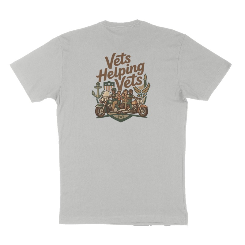 Custom t-shirt: "Vets Helping Vets", Back print, heather-gray shirt