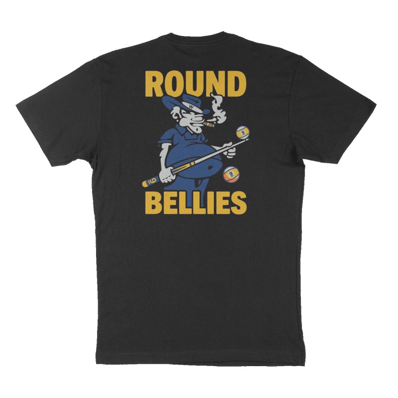 Custom t-shirt: "Round Bellies ", Back print, black shirt