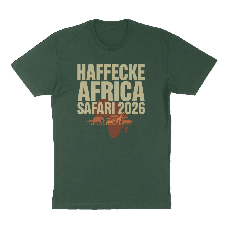 Custom t-shirt: "Haffecke Africa Safari 2026", Front print, forest-green shirt