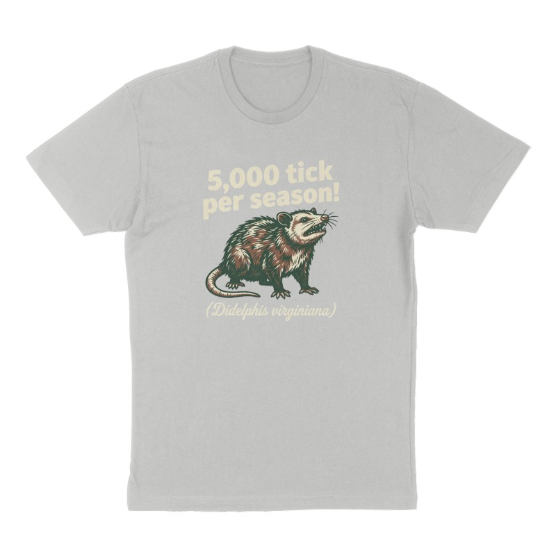 Custom t-shirt: "5,000 tick per season!", Front print, heather-gray shirt