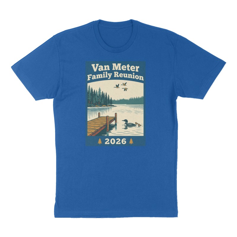 Custom t-shirt: "Van Meter Family Reunion", Front print, royal-blue shirt