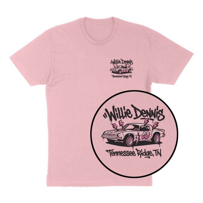 Custom t-shirt: "Willie Dennis ", Left Chest print, pink shirt
