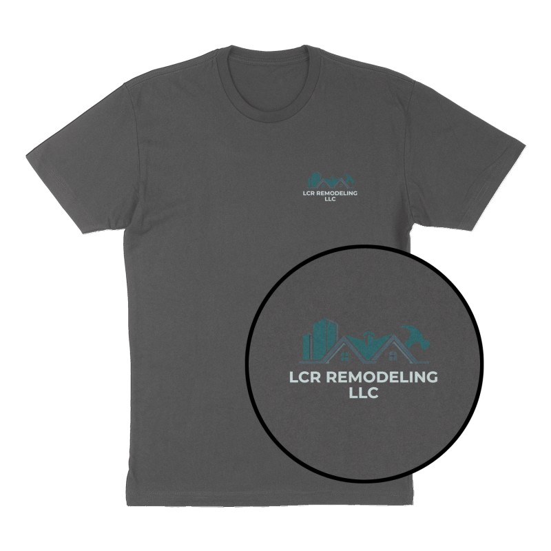 Custom t-shirt: "LCR Remodeling LLC", Left Chest print, charcoal shirt