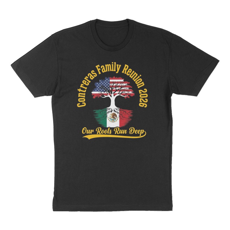 Custom t-shirt: "Contreras Family Reunion 2026", Front print, black shirt