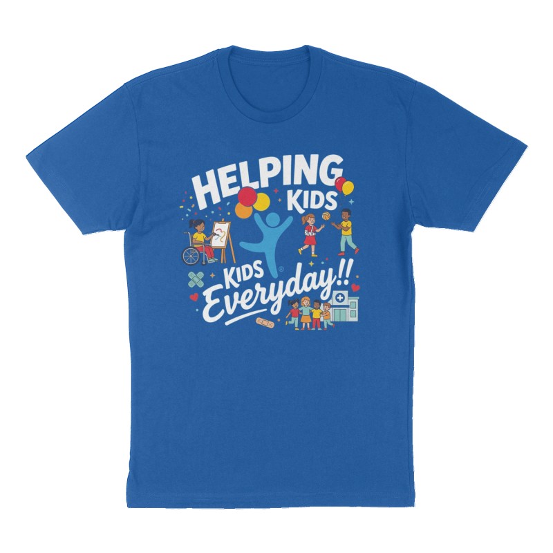 Custom t-shirt: "Helping Kids Everyday!!", Front print, royal-blue shirt