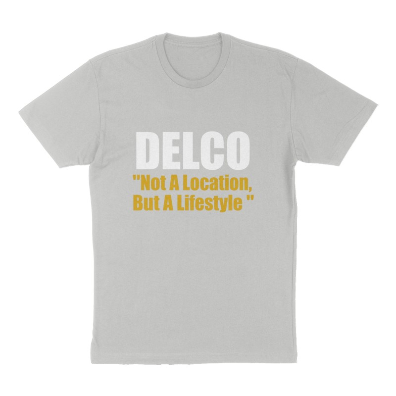 Custom t-shirt: "DELCO", Front print, heather-gray shirt