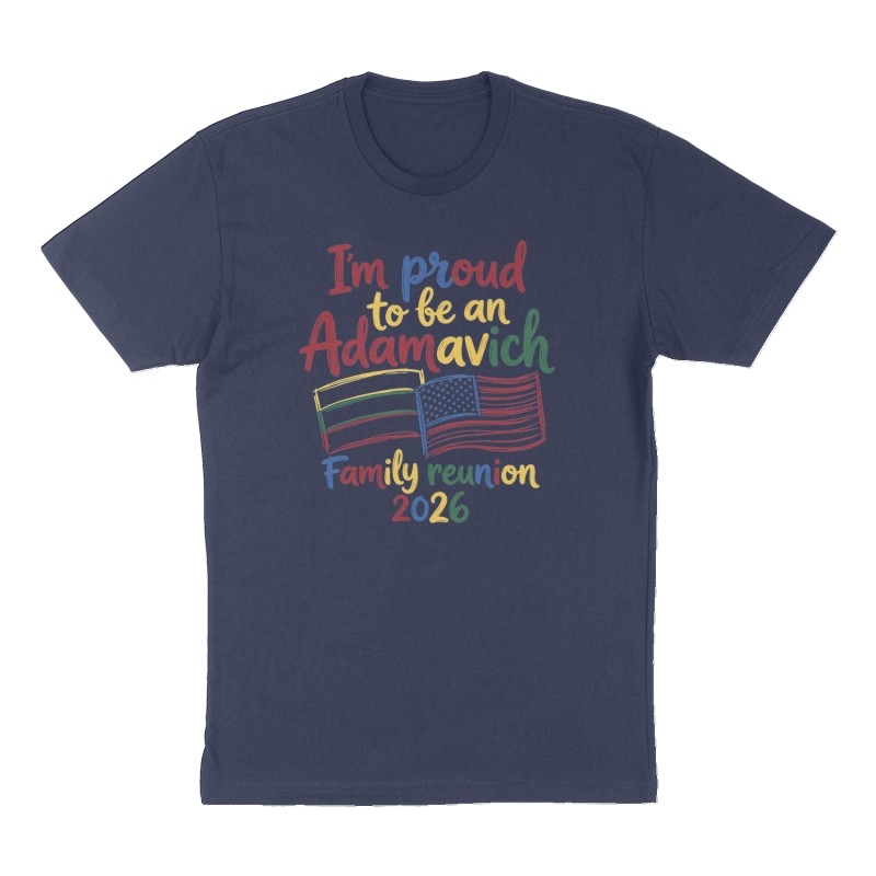 Custom t-shirt: "Im proud to be an Adamavich ", Front print, navy shirt