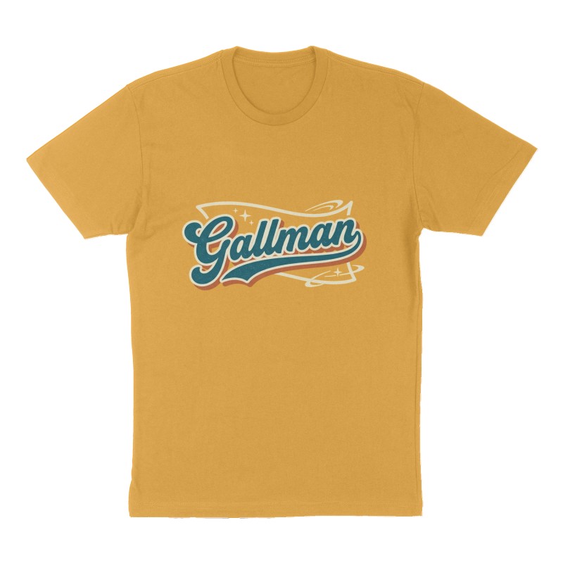 Custom t-shirt: "Gallman", Front print, mustard-yellow shirt