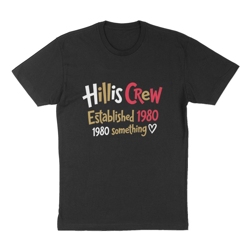 Custom t-shirt: "Hillis Crew", Front print, black shirt