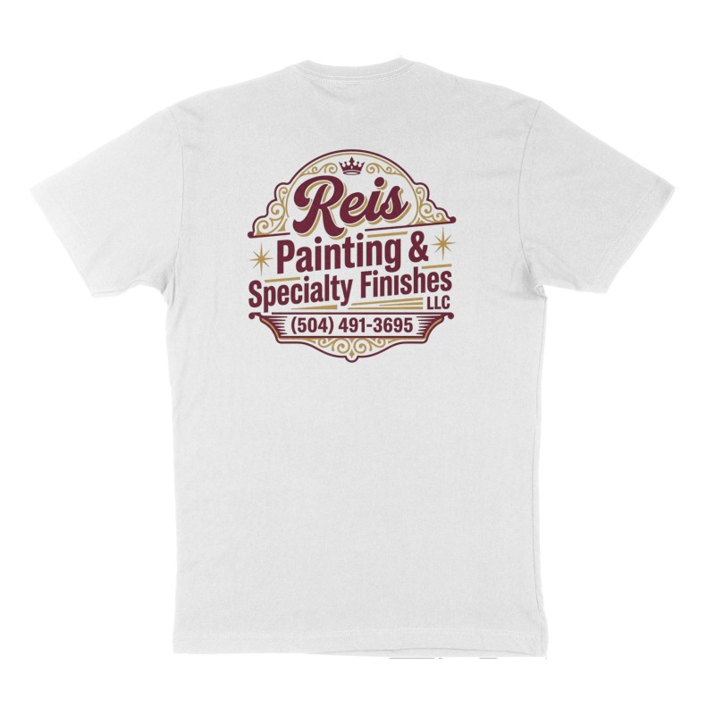 Custom t-shirt: "Reis Painting & Specialty Finishes LLC", Back print, white shirt