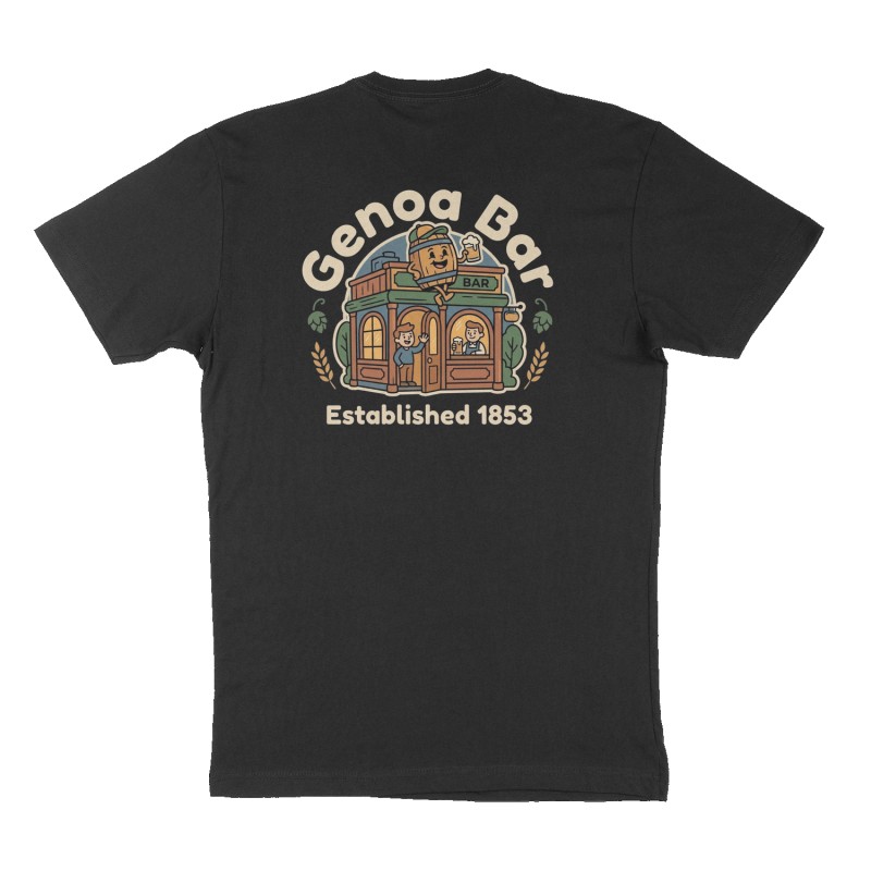 Custom t-shirt: "Genoa Bar", Back print, black shirt