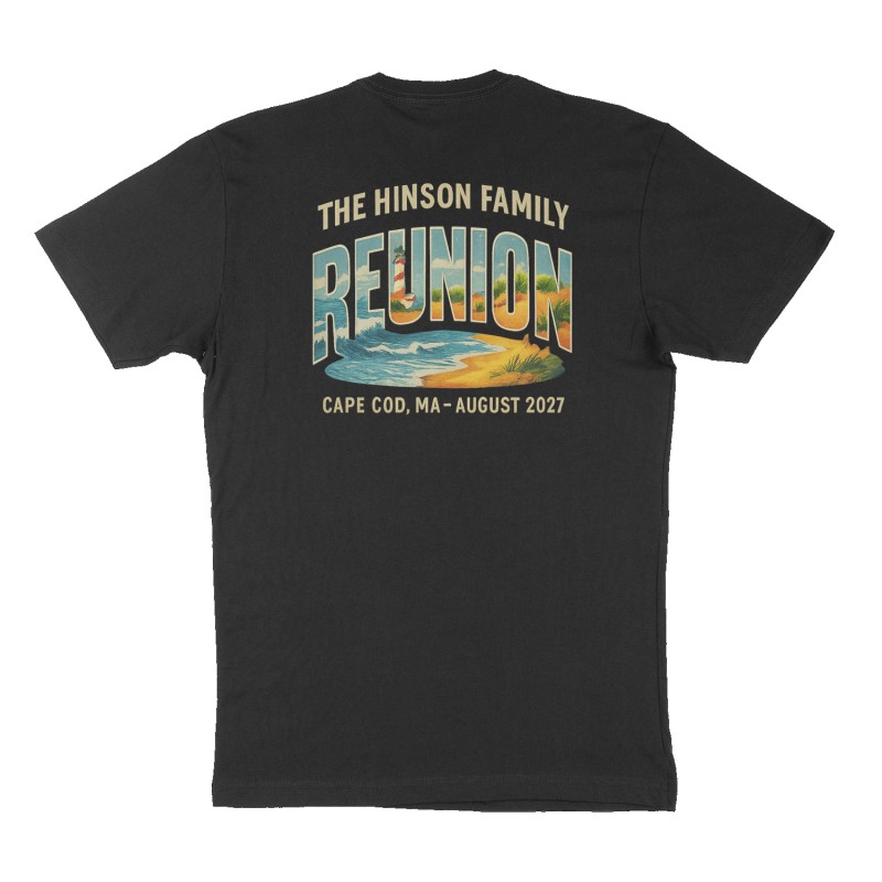 Custom t-shirt: "The Hinson family Reunion", Back print, black shirt