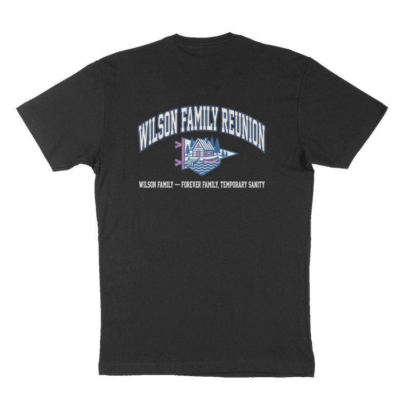 Custom t-shirt: "Wilson family reunion", Back print, black shirt