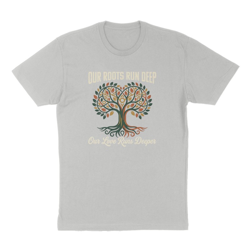 Custom t-shirt: "Our Roots Run Deep", Front print, heather-gray shirt