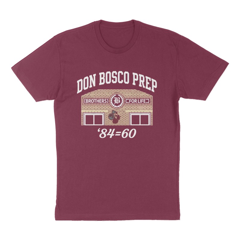 Custom t-shirt: "Don Bosco Prep", Front print, maroon shirt