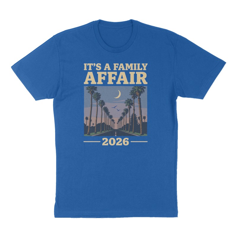 Custom t-shirt: "It's a family affair", royal-blue shirt