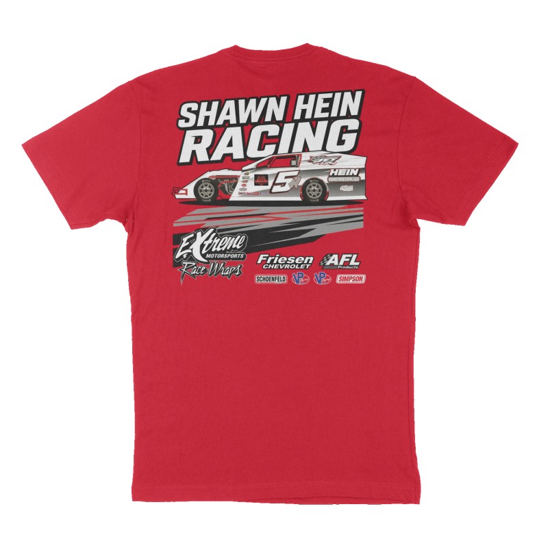 Custom t-shirt: "SHAWN HEIN RACING ", Back print, red shirt
