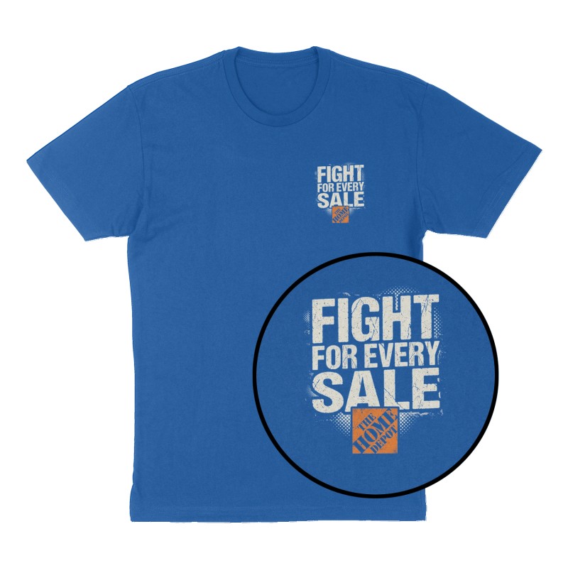 Attached design: "Fight for every sale ", Left Chest print, royal-blue shirt
