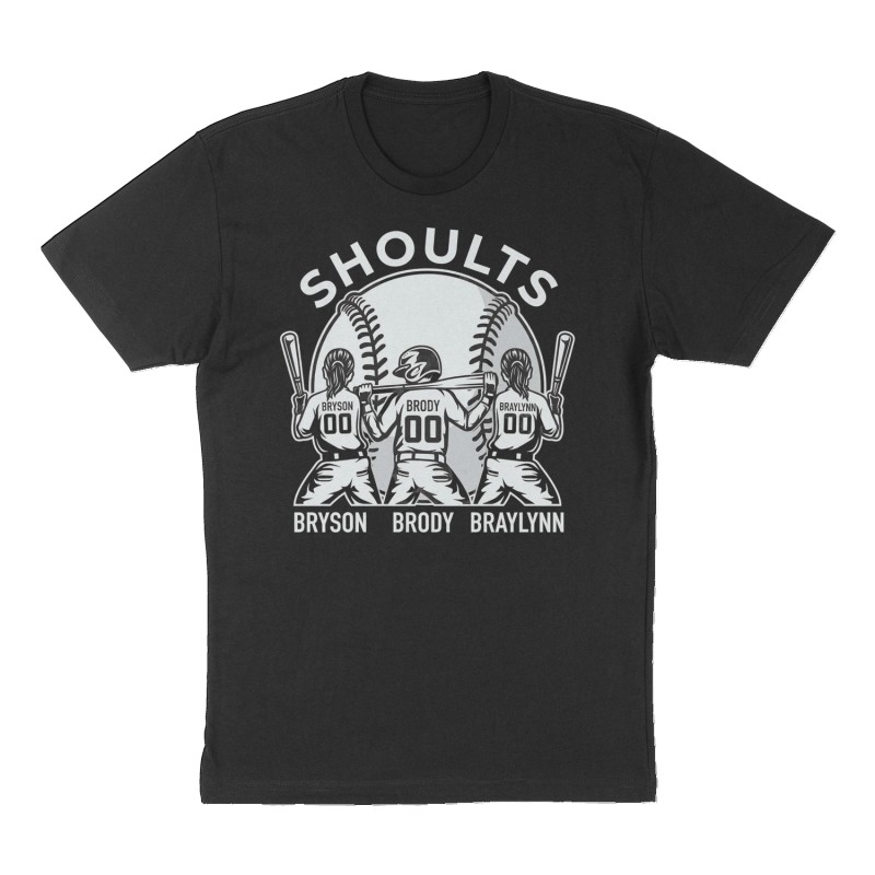 Custom t-shirt: "Shoults", Front print, black shirt