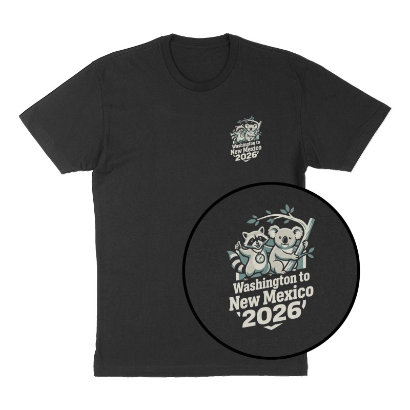 Custom t-shirt: "Washington to New Mexico 2026", Left Chest print, black shirt