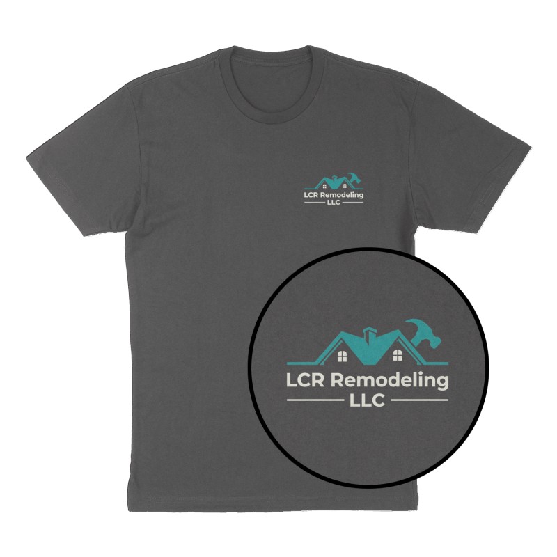 Custom t-shirt: "LCR Remodeling LLC", Left Chest print, charcoal shirt