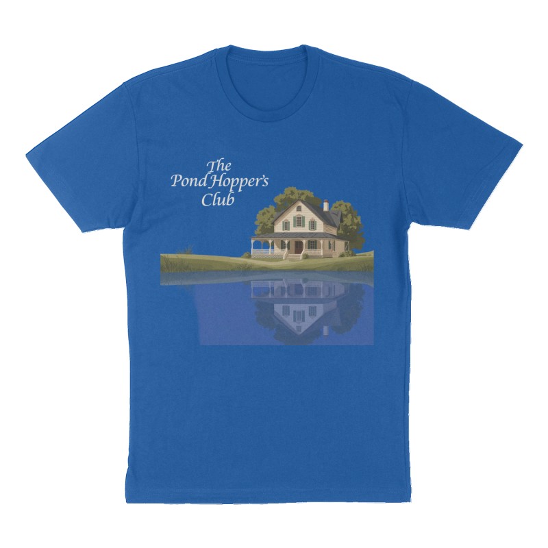 Custom t-shirt: "The Pond Hopper Club", Front print, royal-blue shirt