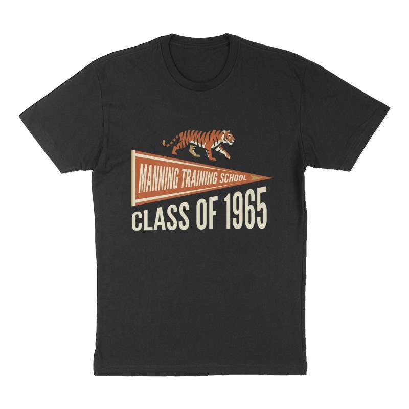 Custom t-shirt: "Manning Training School Class of1965", Front print, black shirt
