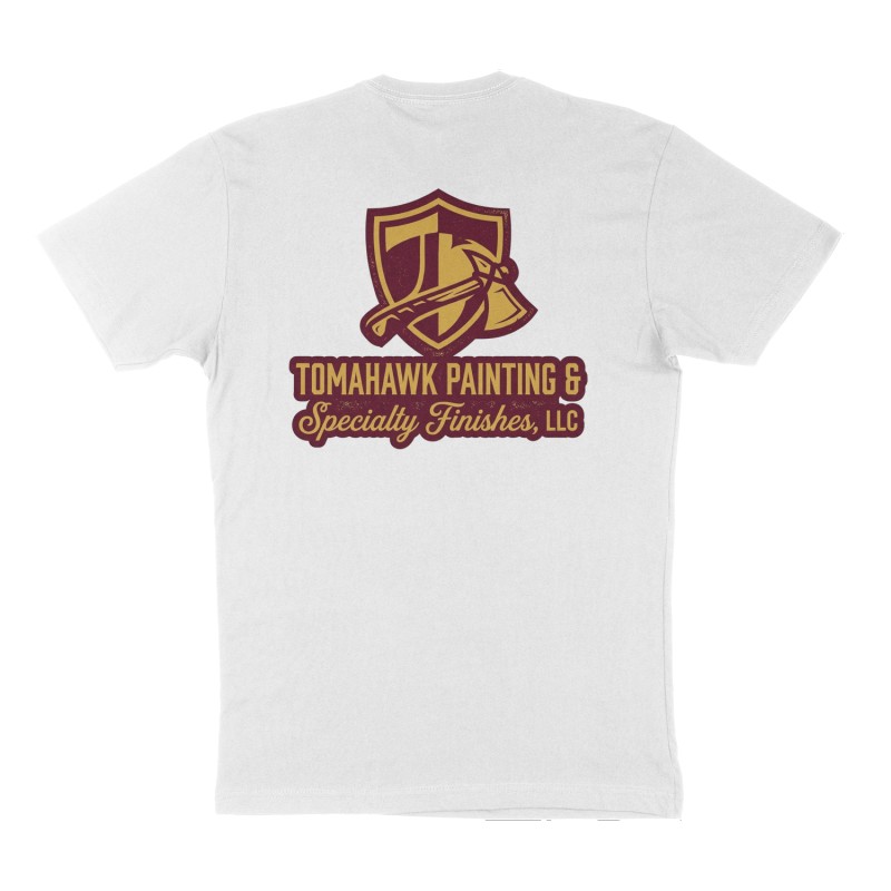 Custom t-shirt: "Tomahawk Painting & Specialty Finishes, LLC", Back print, white shirt