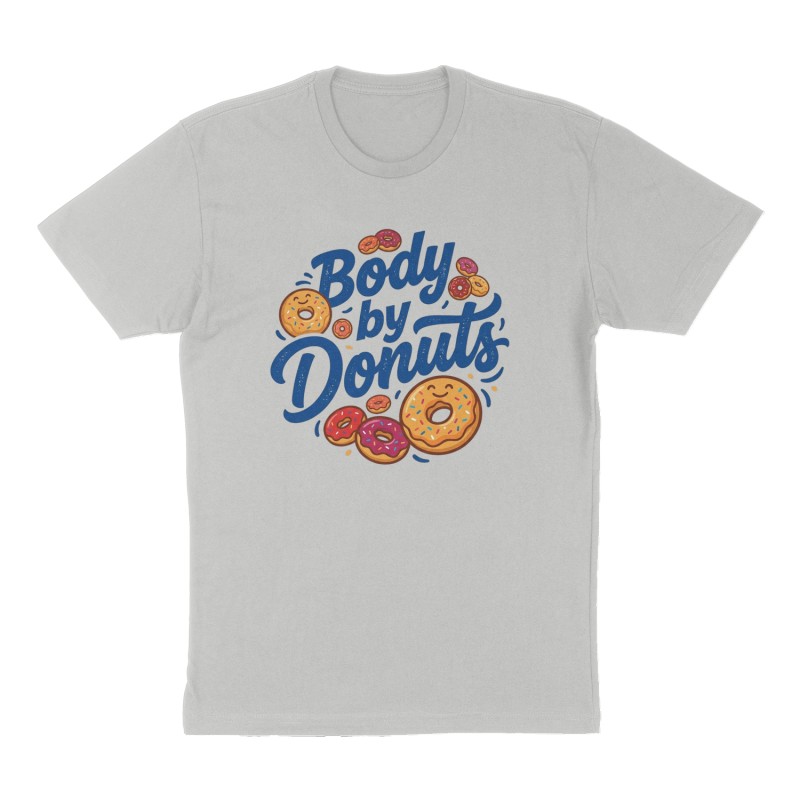 Custom t-shirt: "Body by Donuts", Front print, heather-gray shirt