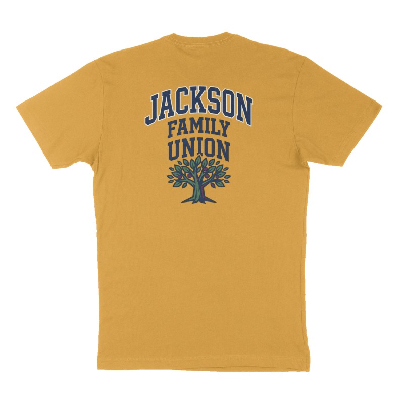 Custom t-shirt: "Jackson Family Union ", Back print, mustard-yellow shirt