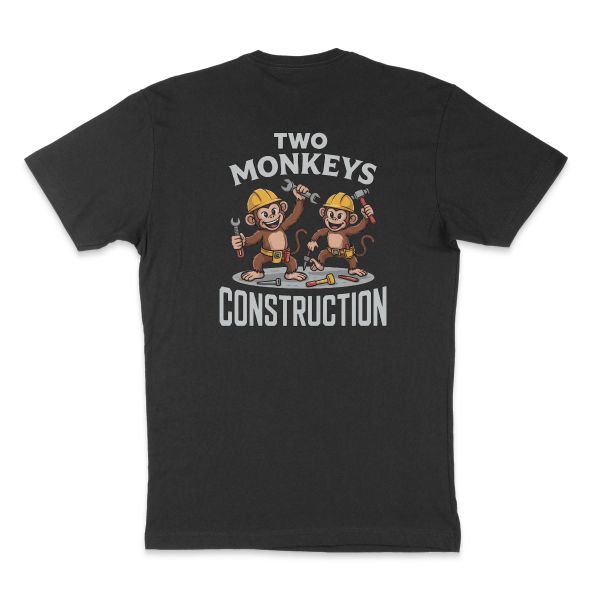 AI t-shirt design that says "Two Monkeys Construction" (picture idea: Two monkeys working construction)