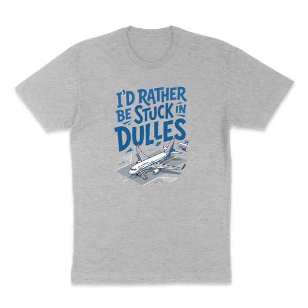 AI t-shirt design for a family reunion or trip that says "I'd Rather be Stuck in Dulles" (picture idea: Simple airplane)